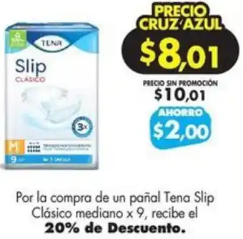 Farmacias Cruz Azul Tena Slip Clásico mediano x 9 oferta