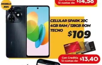 Tia TECNO CELULAR SPARK 20C 4GB RAM/128GB ROM oferta