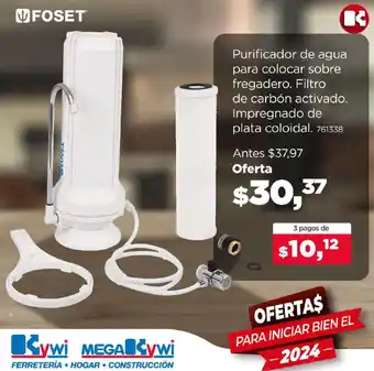 Purificador de agua para colocar sobre fregadero. Filtro de carbón activado. Impregnado de plata coloidal