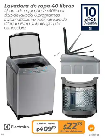 TVentas Electrolux Lavadora de ropa 40 libras oferta
