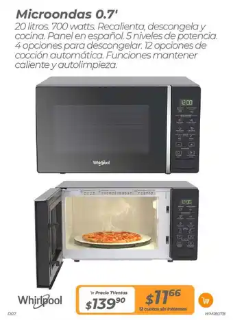 TVentas Whirlpool Microondas 0.7' oferta