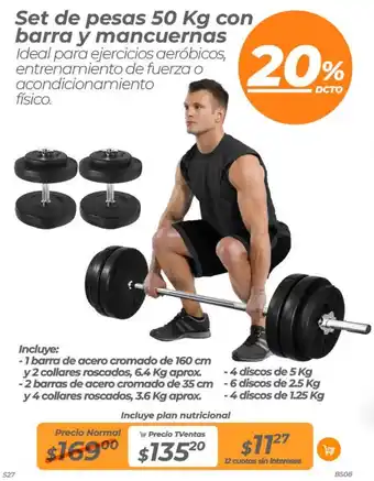 TVentas Set de pesas 50 Kg con barra y mancuernas oferta