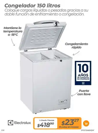 TVentas Electrolux Congelador 150 litros oferta