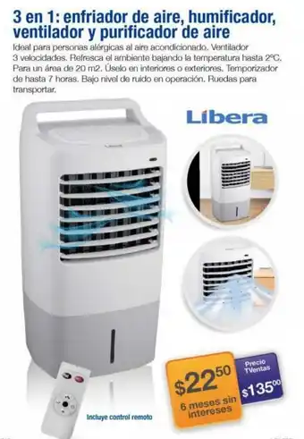 TVentas 3 en 1 Enfriador de Aire, Humificador, Ventilador y Purificador de Aire Libera oferta