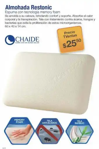 TVentas Almohada Restonic Chaide oferta