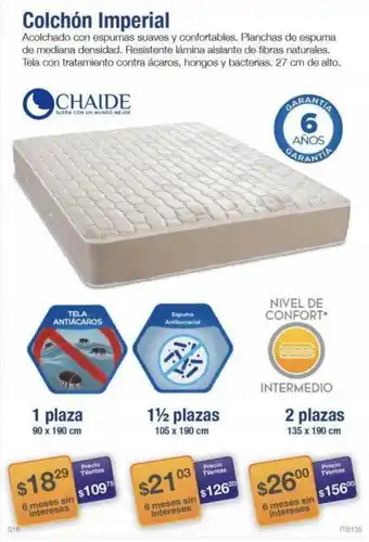 TVentas Colchón Imperial Chaide 1 1/2 Plazas 105 x 190cm oferta
