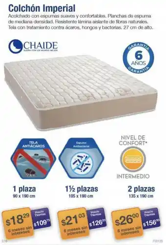 TVentas Colchón Imperial Chaide 2 Plazas 135 x 190cm oferta