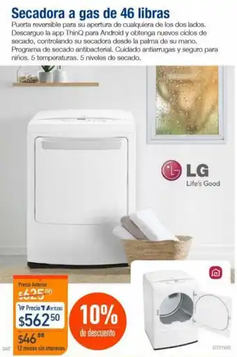 TVentas LG Secadora a Gas de 46 Libras oferta