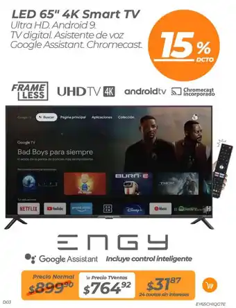 TVentas ENGY LED 65" 4K Smart TV Ultra HD oferta