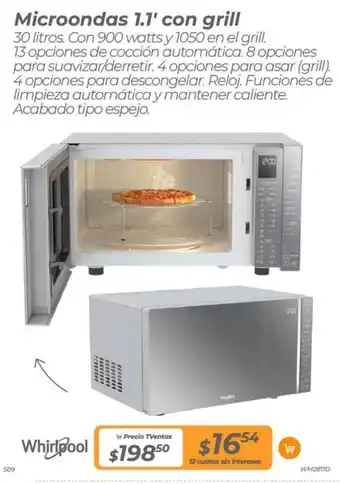TVentas Whirlpool Microondas 1.1' con grill oferta