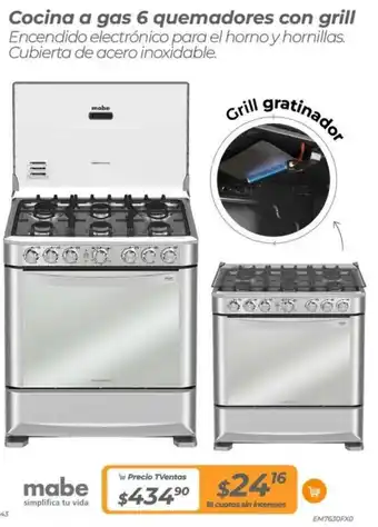 TVentas Mabe Cocina a gas 6 quemadores con grill oferta