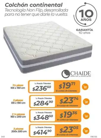 TVentas CHAIDE Colchón continental 1½ plaza 105 x 190 cm oferta