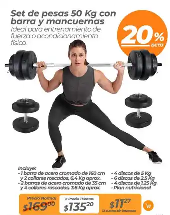 TVentas Set de pesas 50 Kg con barra y mancuernas oferta