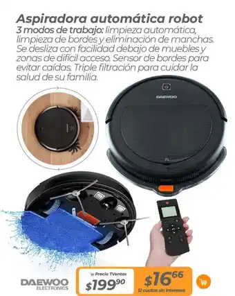 DAEWOO Aspiradora automática robot 3 modos de trabajo