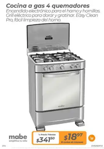 TVentas Mabe Cocina a gas 4 quemadores oferta
