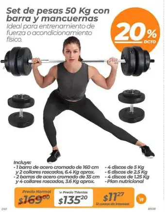 TVentas Set de pesas 50 Kg con barra y mancuernas oferta