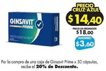 Farmacias Cruz Azul Ginsavit Prime x 30 cápsulas oferta