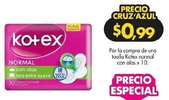 Farmacias Cruz Azul Kotex normal con alas x 10 oferta