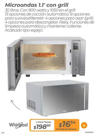 TVentas Whirlpool Microondas 1.1' con grill oferta