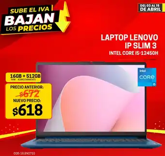 Novicompu LAPTOP LENOVO IP SLIM 3 INTEL CORE I5-12450H oferta