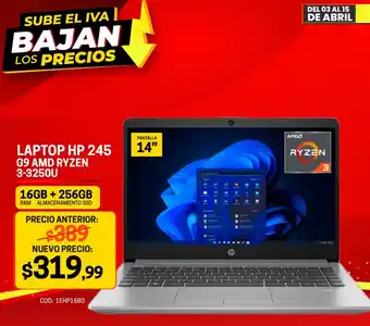 Novicompu LAPTOP HP 245 G9 AMD RYZEN 3-3250U 16GB + 256GB oferta