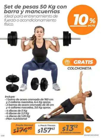 TVentas Set de pesas 50 Kg con barra y mancuernas oferta