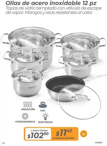 TVentas Ollas de acero inoxidable 12 pz oferta