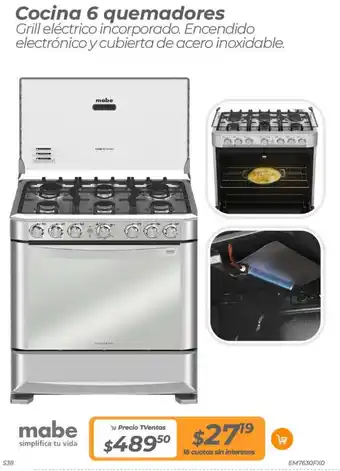 TVentas Mabe Cocina 6 quemadores oferta