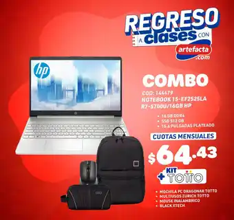 Artefacta COMBO NOTEBOOK HP + KIT TOTTO oferta