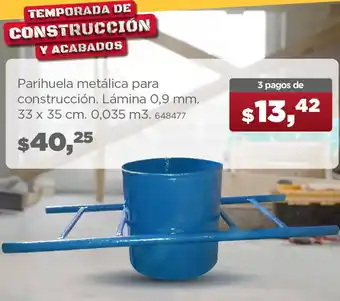 Parihuela metálica para construcción. Lámina 0,9 mm. 33 x 35 cm. 0,035 m3