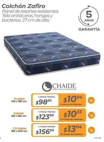 TVentas CHAIDE Colchón Zafiro 1½ plaza 105 x 190 cm oferta