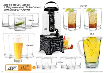 TVentas Juego de 24 vasos + Dispensador de bebidas con infusor + Jarra oferta