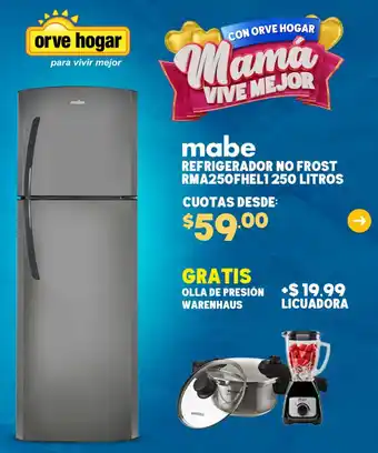 Orve Hogar mabe REFRIGERADOR NO FROST RMA250FHEL1 250 LITROS oferta