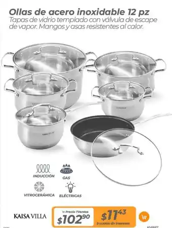 TVentas KAISA VILLA Ollas de acero inoxidable 12 pz oferta