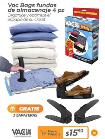 TVentas Vac Bags fundas de almacenaje 4 pz GRATIS 3 ZAPATERAS oferta