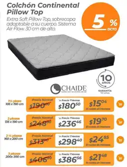 TVentas Colchón Continental Pillow Top 1½ plaza 105 x 190 cm oferta
