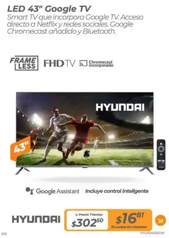 TVentas HYUNDAI LED 43" Google TV oferta