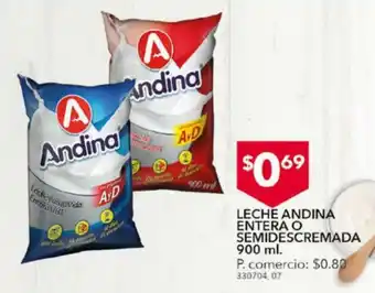 Tia Leche Andina Entera o Semidescremada 900ml oferta