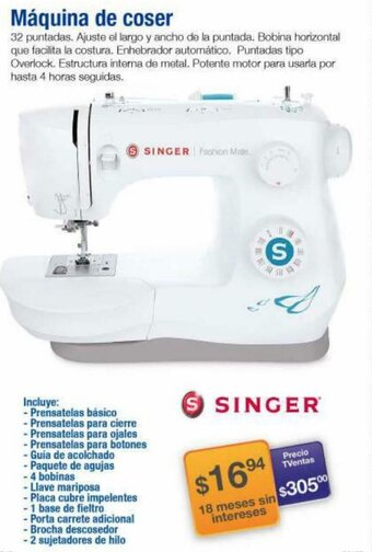 TVentas Singer Máquina de Coser oferta