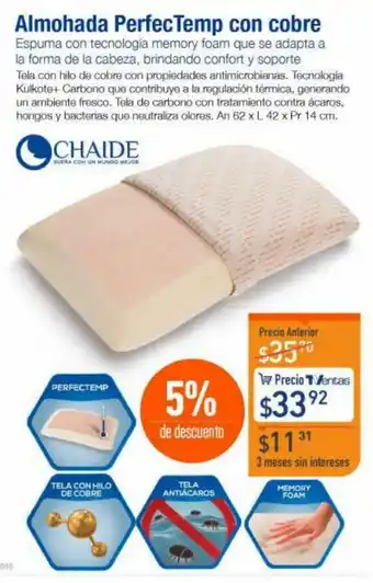 TVentas Chaide Almohada PerfecTemp con Cobre oferta