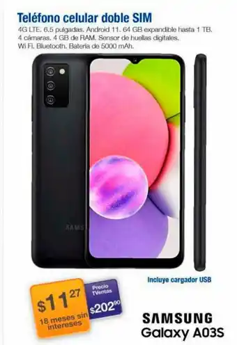 TVentas Teléfono Celular Doble Sim Samsung Galaxy A03S oferta