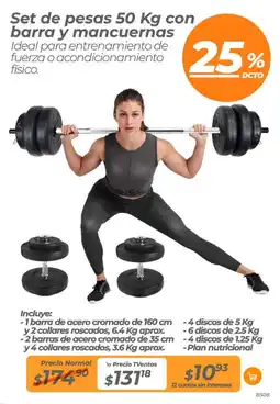 TVentas Set de pesas 50 Kg con barra y mancuernas oferta