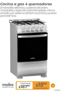 TVentas Mabe cocina a gas 4 quemadores oferta