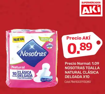 Akí Nosotras Toalla Natural Clásica Delgada x10 oferta