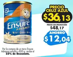 Farmacias Cruz Azul Ensure advance vainilla oferta