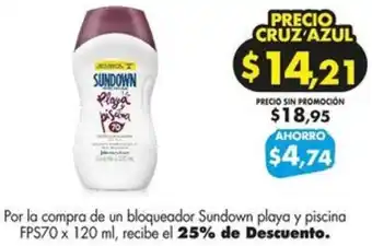 Farmacias Cruz Azul Sundown playa y piscina FPS70 oferta