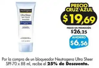 Farmacias Cruz Azul Neutrogena ultra sheer SPF-70 oferta