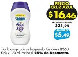 Farmacias Cruz Azul Sundown FPS60 kids oferta