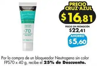 Farmacias Cruz Azul Neutrogena sin color FPS70 oferta