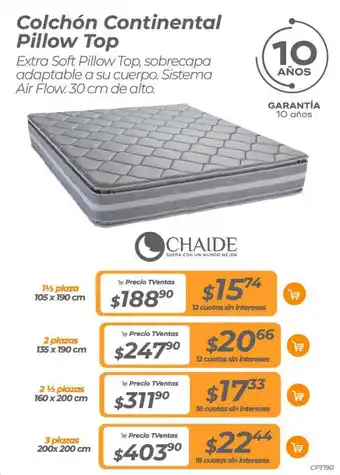 TVentas Chaide Colchón Continental Pillow Top oferta